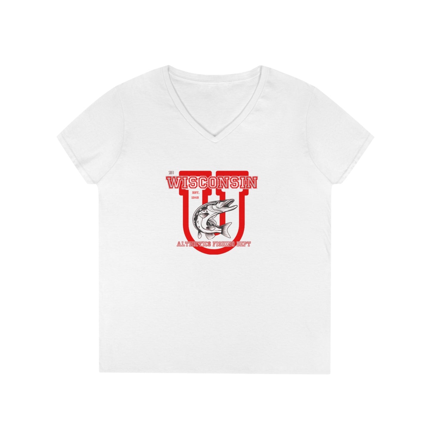 Wisconsin Musky's The Big U  (Ladies)' V-Neck T-Shirt